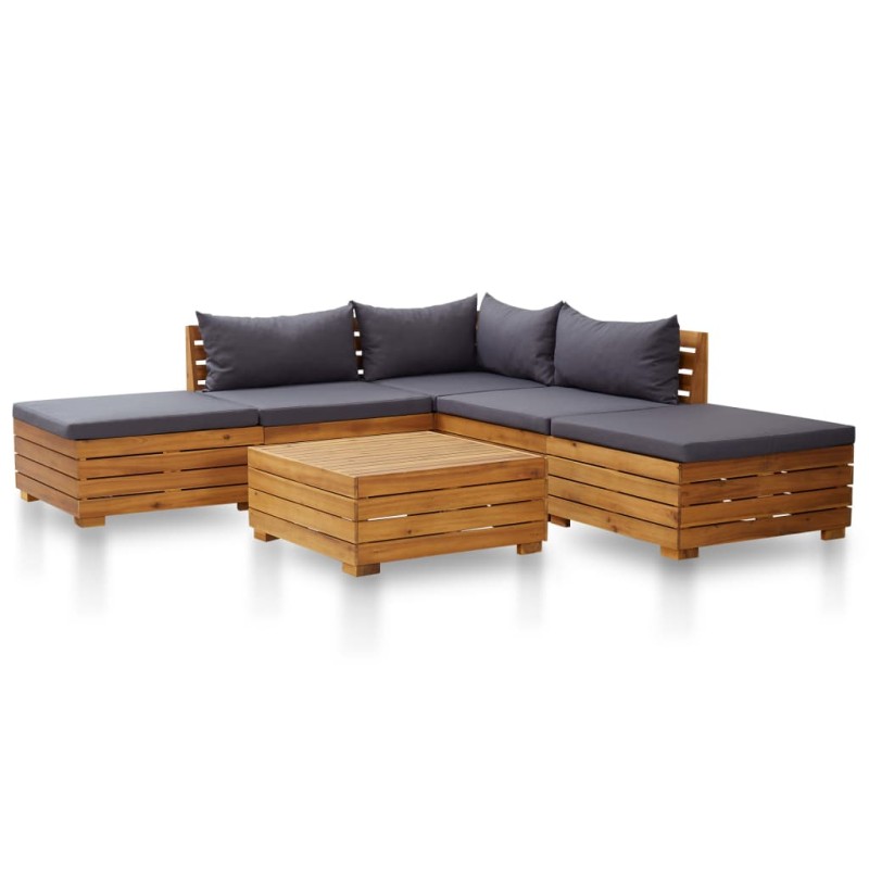 vidaXL 6-tlg. Garten-Sofagarnitur mit Auflagen Akazienholz Dunkelgrau vidaXL 6-tlg. Garten-Sofagarnitur mit Auflagen Akazienholz Dunkelgrau