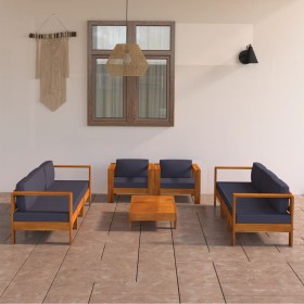 vidaXL 8-tlg. Garten-Lounge-Set mit Dunkelgrauen Auflagen Akazienholz
