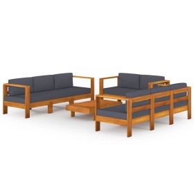 vidaXL 8-tlg. Garten-Lounge-Set mit Dunkelgrauen Auflagen Akazienholz