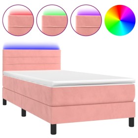 vidaXL Boxspringbett mit Matratze & LED Rosa 100x200 cm Samt