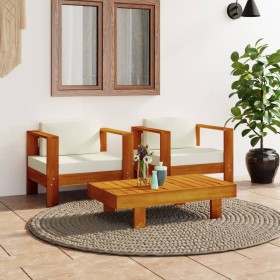 vidaXL 3-tlg. Garten-Lounge-Set mit Cremeweißen Kissen Massivholz
