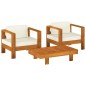 vidaXL 3-tlg. Garten-Lounge-Set mit Cremeweißen Kissen Massivholz