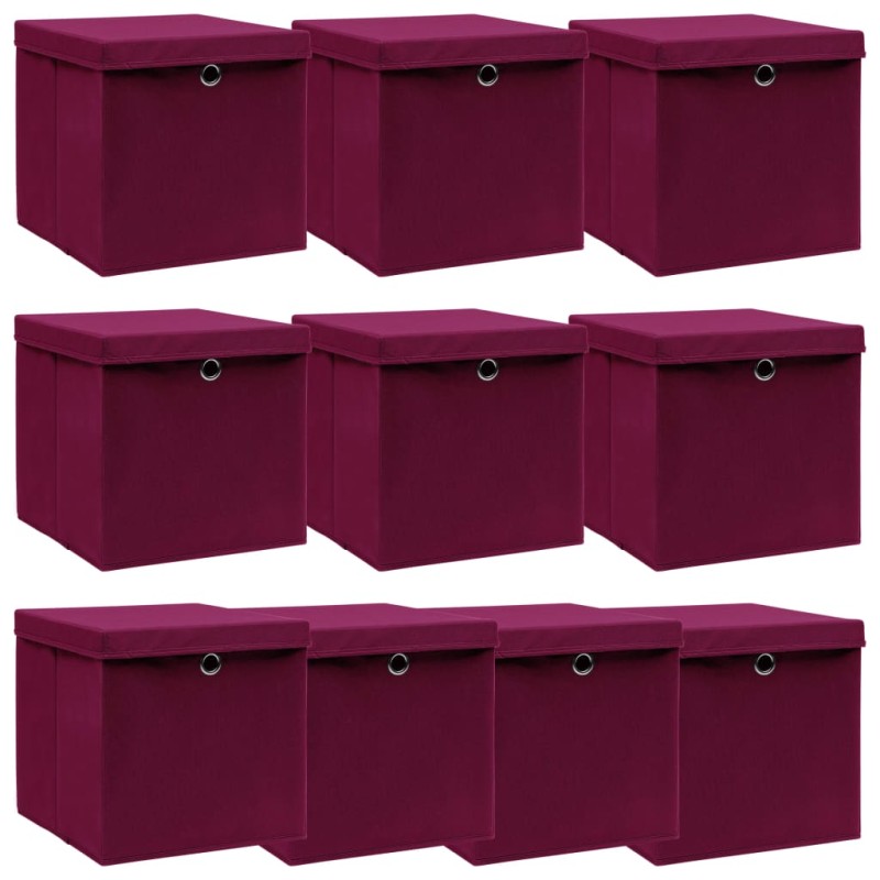 vidaXL Aufbewahrungsboxen mit Deckeln 10 Stk. Dunkelrot 32x32x32cm vidaXL Aufbewahrungsboxen mit Deckeln 10 Stk. Dunkelrot 32x32x32cm