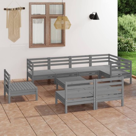 vidaXL 9-tlg. Garten-Lounge-Set Massivholz Kiefer Grau