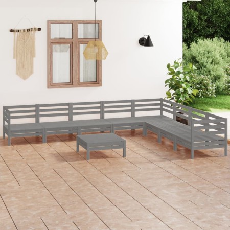 vidaXL 9-tlg. Garten-Lounge-Set Massivholz Kiefer Grau