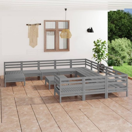 vidaXL 13-tlg. Garten-Lounge-Set Grau Massivholz Kiefer