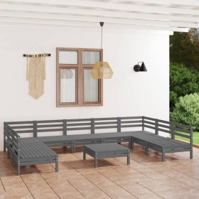 vidaXL 10-tlg. Garten-Lounge-Set Grau Massivholz Kiefer