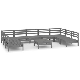 vidaXL 10-tlg. Garten-Lounge-Set Grau Massivholz Kiefer