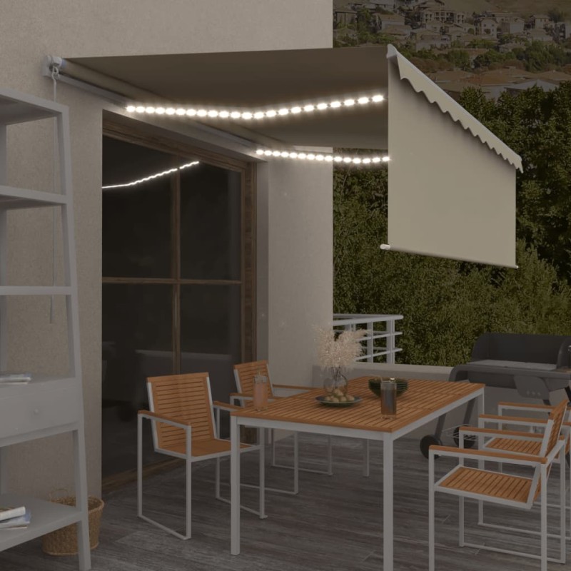 vidaXL Markise Manuell Einziehbar mit Rollo & LED 4x3 m Creme vidaXL Markise Manuell Einziehbar mit Rollo & LED 4x3 m Creme