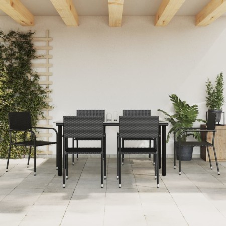 vidaXL 7-tlg. Garten-Essgruppe Schwarz Poly Rattan