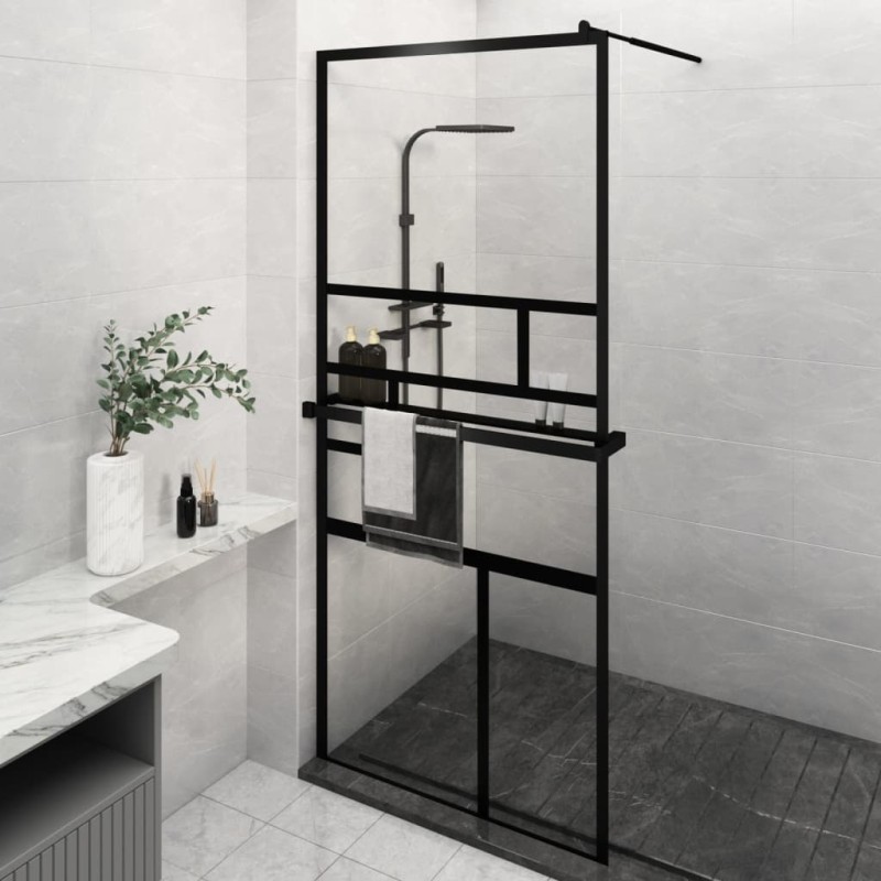 vidaXL Duschwand mit Ablage für Walk-In-Dusche Schwarz 100x195 cm ESG vidaXL Duschwand mit Ablage für Walk-In-Dusche Schwarz 100x195 cm ESG