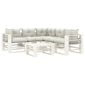 vidaXL 6-tlg. Paletten-Lounge-Set mit Kissen in Beige Holz