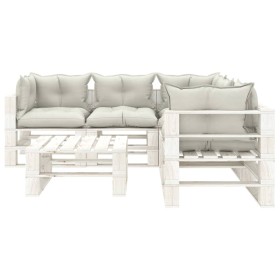 vidaXL 6-tlg. Paletten-Lounge-Set mit Kissen in Beige Holz
