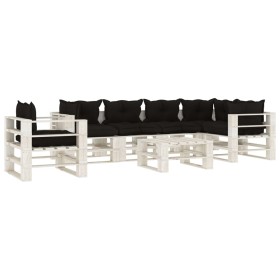  vidaXL 7-tlg. Garten-Lounge-Set Paletten mit Kissen in Schwarz Holz