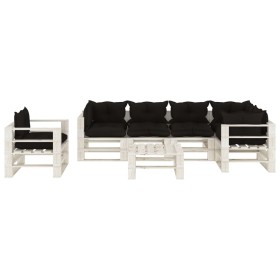  vidaXL 7-tlg. Garten-Lounge-Set Paletten mit Kissen in Schwarz Holz