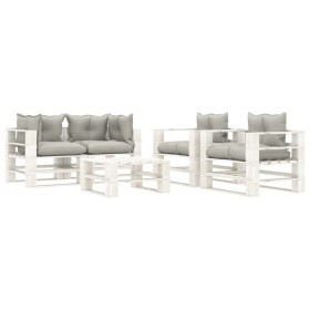  vidaXL 5-tlg. Garten-Lounge-Set Paletten mit Kissen in Taupe Holz