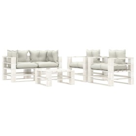  vidaXL 5-tlg. Garten-Lounge-Set Paletten mit Kissen in Beige Holz