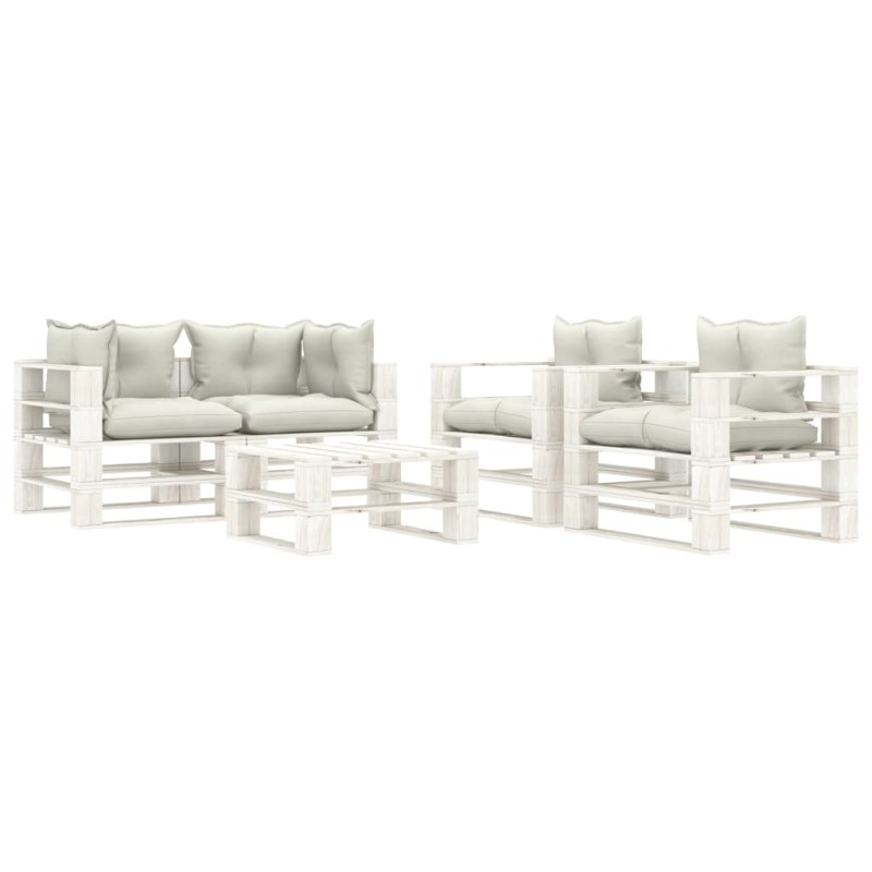 vidaXL 5-tlg. Garten-Lounge-Set Paletten mit Kissen in Beige Holz vidaXL 5-tlg. Garten-Lounge-Set Paletten mit Kissen in Beige Holz