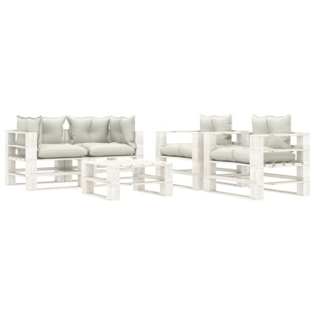  vidaXL 5-tlg. Garten-Lounge-Set Paletten mit Kissen in Beige Holz