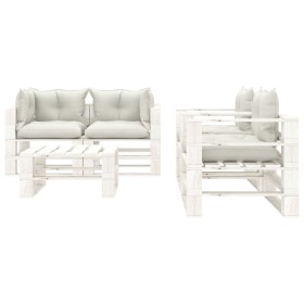  vidaXL 5-tlg. Garten-Lounge-Set Paletten mit Kissen in Beige Holz