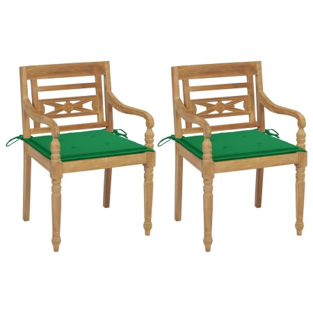 vidaXL Batavia-Stühle 2 Stk. mit Grünen Kissen Teak Massivholz