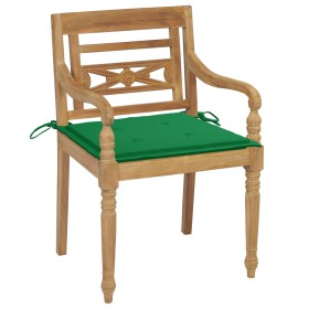 vidaXL Batavia-Stühle 2 Stk. mit Grünen Kissen Teak Massivholz