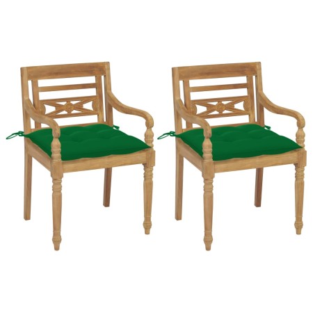 vidaXL Batavia-Stühle 2 Stk. mit Grünen Kissen Teak Massivholz