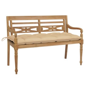 vidaXL Batavia-Gartenbank mit Beigem Kissen 120 cm Teak Massivholz