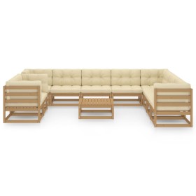 vidaXL 11-tlg. Garten-Lounge-Set mit Kissen Honigbraun Massivholz