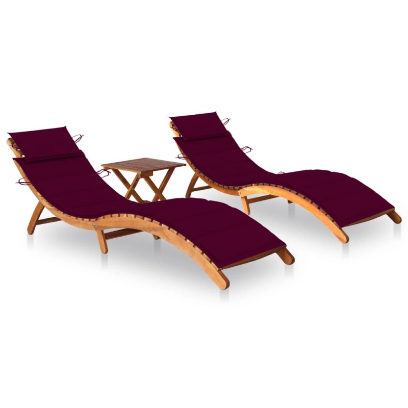 vidaXL Sonnenliegen 2 Stk. mit Tisch und Auflagen Massivholz Akazie vidaXL Sonnenliegen 2 Stk. mit Tisch und Auflagen Massivholz Akazie