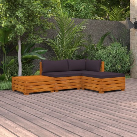 vidaXL 4-tlg. Garten-Lounge-Set mit Kissen Massivholz Akazie