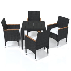 vidaXL 5-tlg. Garten-Essgruppe mit Kissen Poly Rattan Schwarz