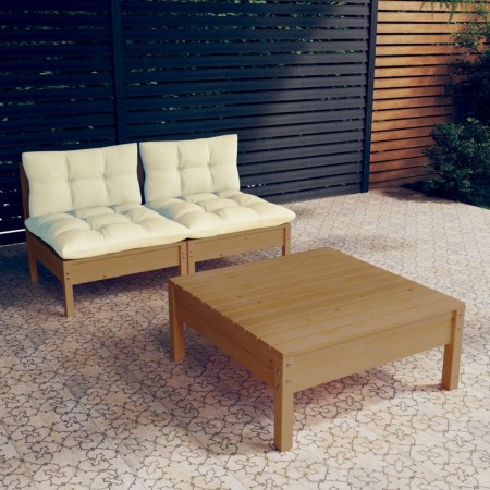 vidaXL 3-tlg. Garten-Lounge-Set mit Creme Kissen Kiefernholz