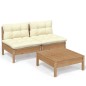 vidaXL 3-tlg. Garten-Lounge-Set mit Creme Kissen Kiefernholz vidaXL 3-tlg. Garten-Lounge-Set mit Creme Kissen Kiefernholz