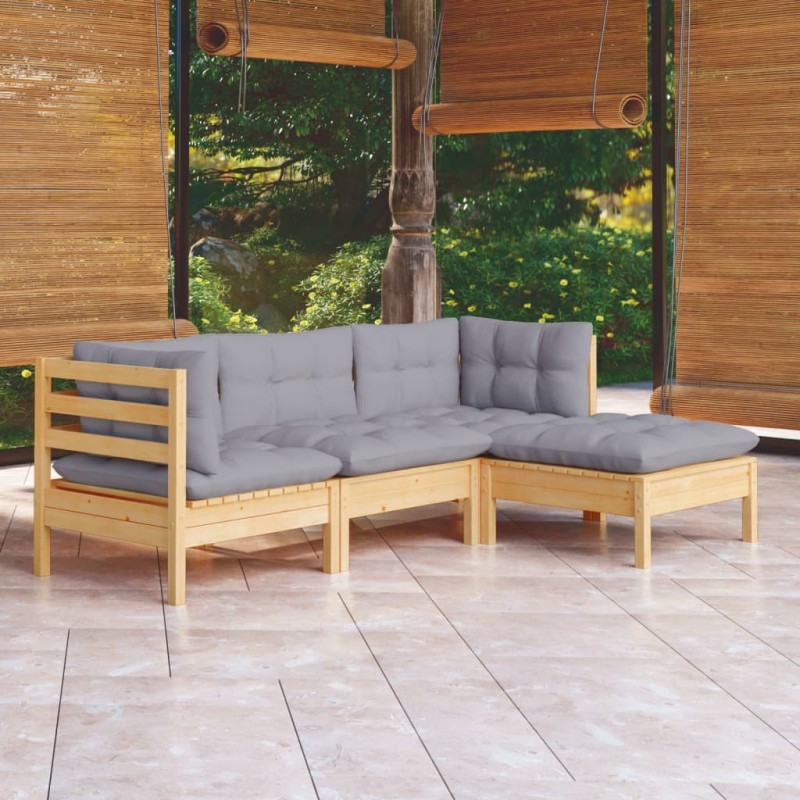 vidaXL 4-tlg. Garten-Lounge-Set mit Grauen Kissen Kiefernholz vidaXL 4-tlg. Garten-Lounge-Set mit Grauen Kissen Kiefernholz