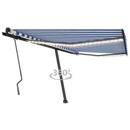 vidaXL Markise Manuell Einziehbar mit LED 450x300 cm Blau und Weiß