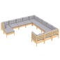 vidaXL 12-tlg. Garten-Lounge-Set mit Grauen Kissen Kiefernholz vidaXL 12-tlg. Garten-Lounge-Set mit Grauen Kissen Kiefernholz