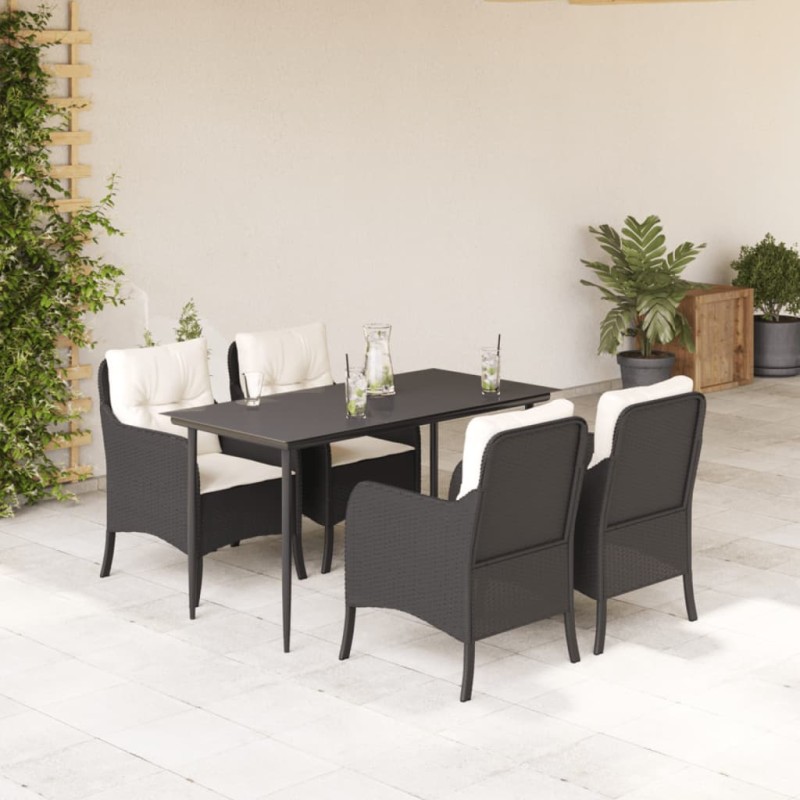 vidaXL 5-tlg. Garten-Essgruppe mit Kissen Schwarz Poly Rattan vidaXL 5-tlg. Garten-Essgruppe mit Kissen Schwarz Poly Rattan