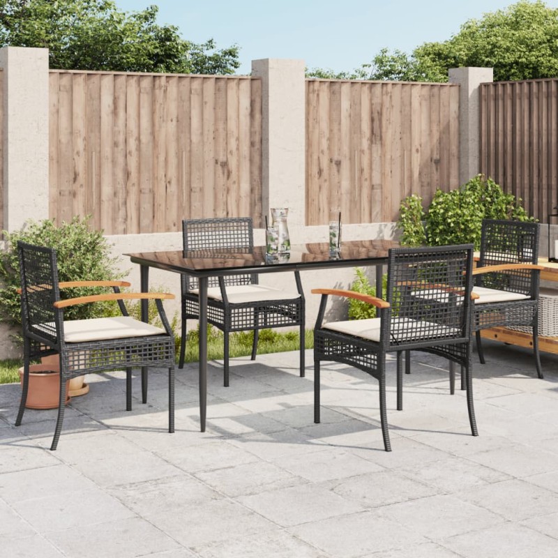 vidaXL 5-tlg. Garten-Essgruppe mit Kissen Schwarz Poly Rattan vidaXL 5-tlg. Garten-Essgruppe mit Kissen Schwarz Poly Rattan