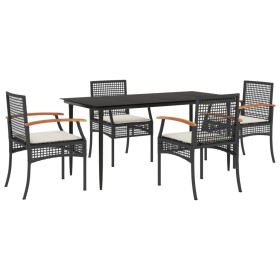 vidaXL 5-tlg. Garten-Essgruppe mit Kissen Schwarz Poly Rattan