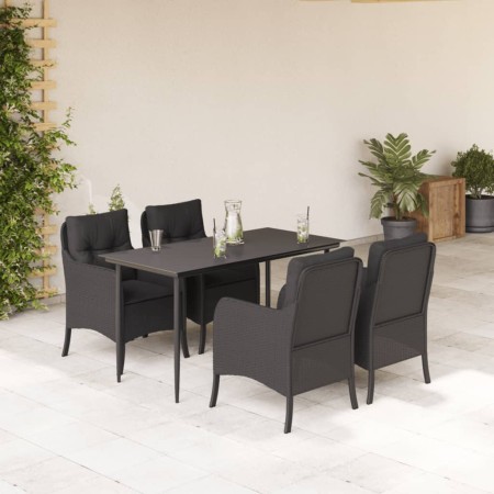 vidaXL 5-tlg. Garten-Essgruppe mit Kissen Schwarz Poly Rattan