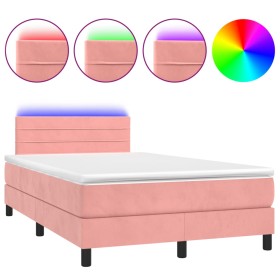 vidaXL Boxspringbett mit Matratze & LED Rosa 120x190 cm Samt