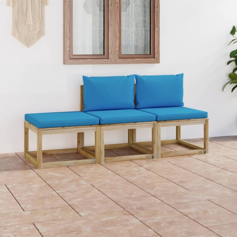 3-tlg. Garten-Lounge-Set mit Hellblauen Kissen 3-tlg. Garten-Lounge-Set mit Hellblauen Kissen