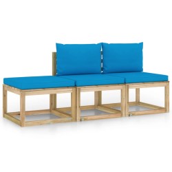 3-tlg. Garten-Lounge-Set mit Hellblauen Kissen