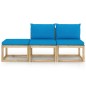 3-tlg. Garten-Lounge-Set mit Hellblauen Kissen 3-tlg. Garten-Lounge-Set mit Hellblauen Kissen