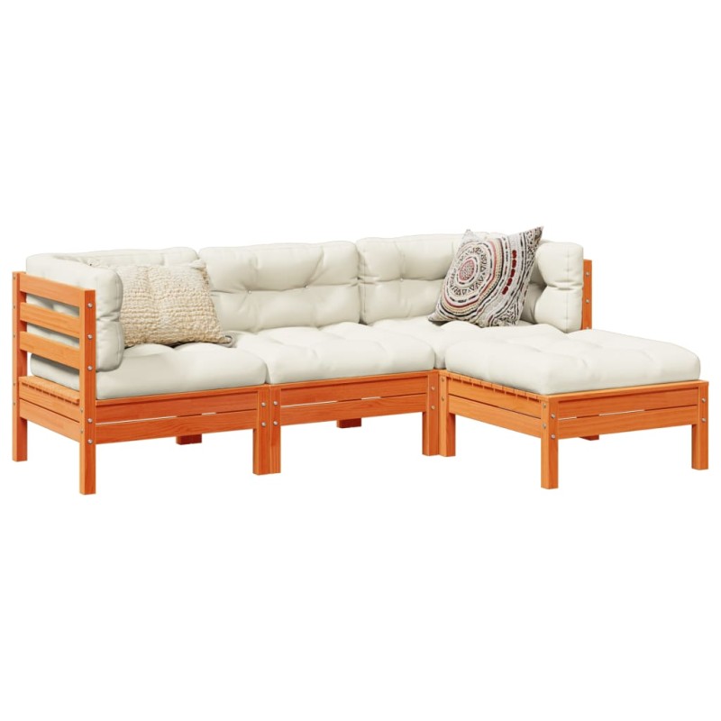 vidaXL 4-tlg. Garten-Sofagarnitur mit Kissen Wachsbraun Kiefernholz vidaXL 4-tlg. Garten-Sofagarnitur mit Kissen Wachsbraun Kiefernholz
