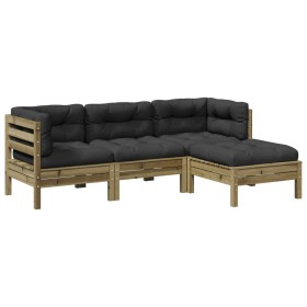 vidaXL 4-tlg. Garten-Sofagarnitur mit Kissen Kiefernholz Imprägniert