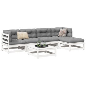 vidaXL 6-tlg. Garten-Sofagarnitur Weiß Massivholz Kiefer
