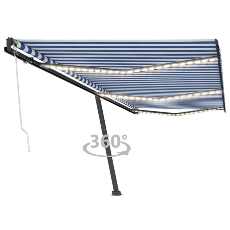 Automatische Markise mit LED & Windsensor 600x300 Blau und Weiß Automatische Markise mit LED & Windsensor 600x300 Blau und Weiß