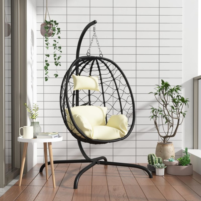 vidaXL Hängesessel Ei mit Kissen Cremeweiß Poly Rattan & Stahl vidaXL Hängesessel Ei mit Kissen Cremeweiß Poly Rattan & Stahl